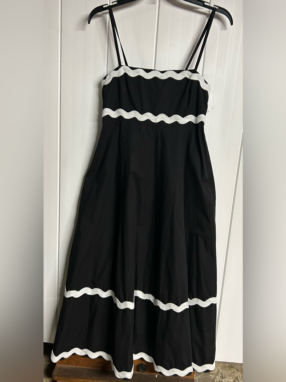 Black Sim & Sam Spaghetti Strap Maxi Dress with White Scallop Trim